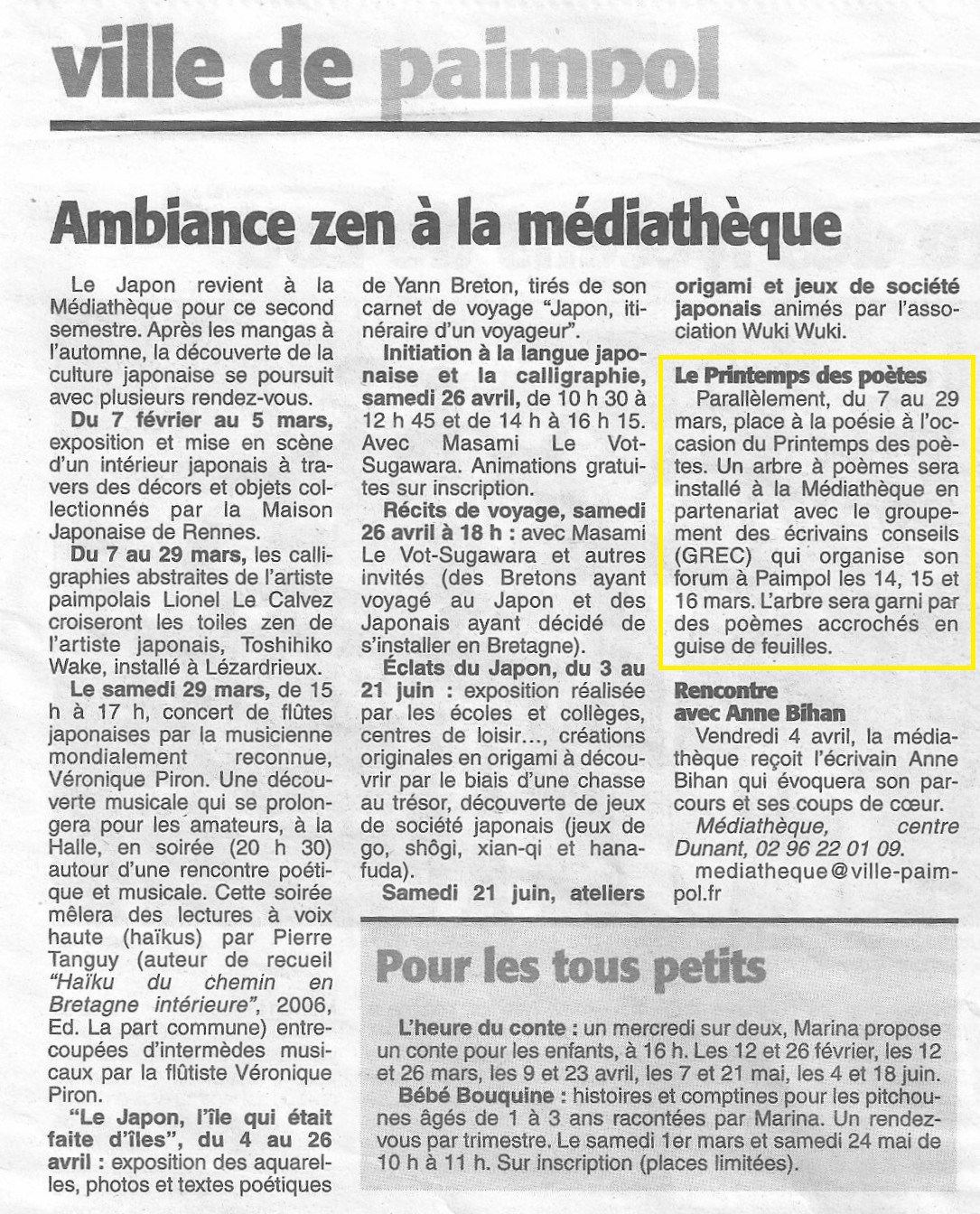 La Presse d'Armor, Ambiance zen à la médiathèque (5 février 2014)